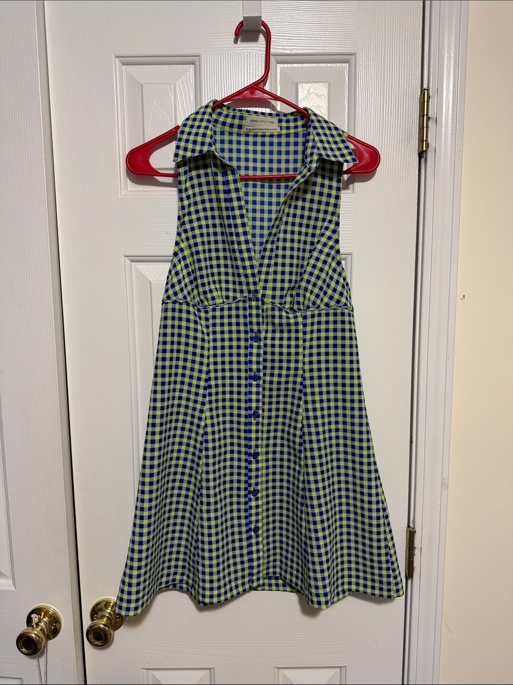 Urban Outfitters Blue and Lime Gingham Button-Front Dress
